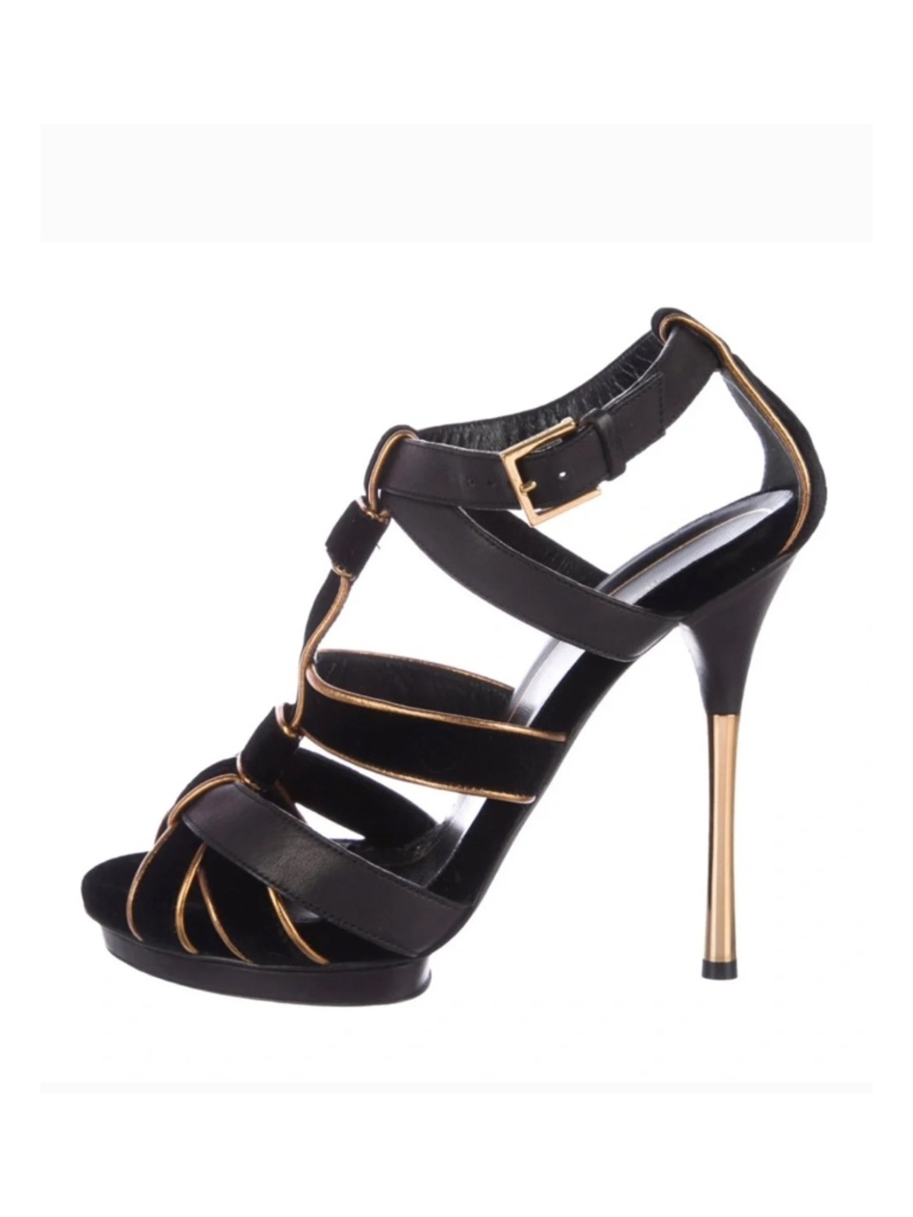 Gucci Women's Malika Black Velvet/ Leather Caged Gladiator Heels Size: 39/9